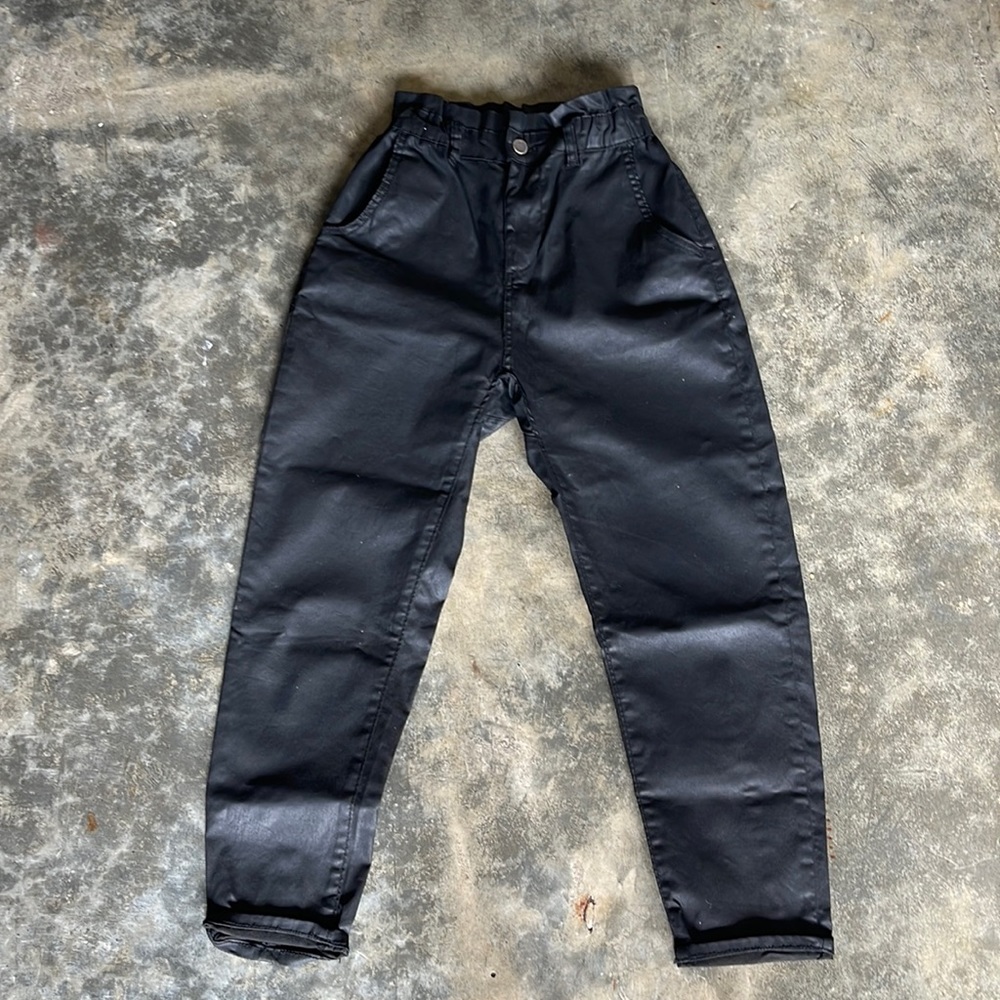 ZARA BLACK WAXED EFFECT PARACHUTE PANTS